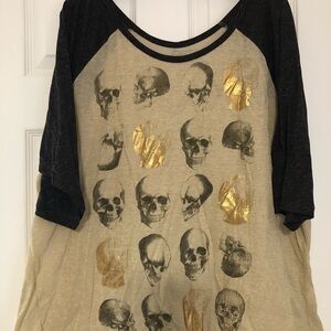Lane Bryant Skulls Metallic Graphic Raglan Tee Sz 26/28